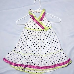 Wonder Kids White/ Black Poka Dot and Pink/ Green Ruffle Trim Dress, Size 5T